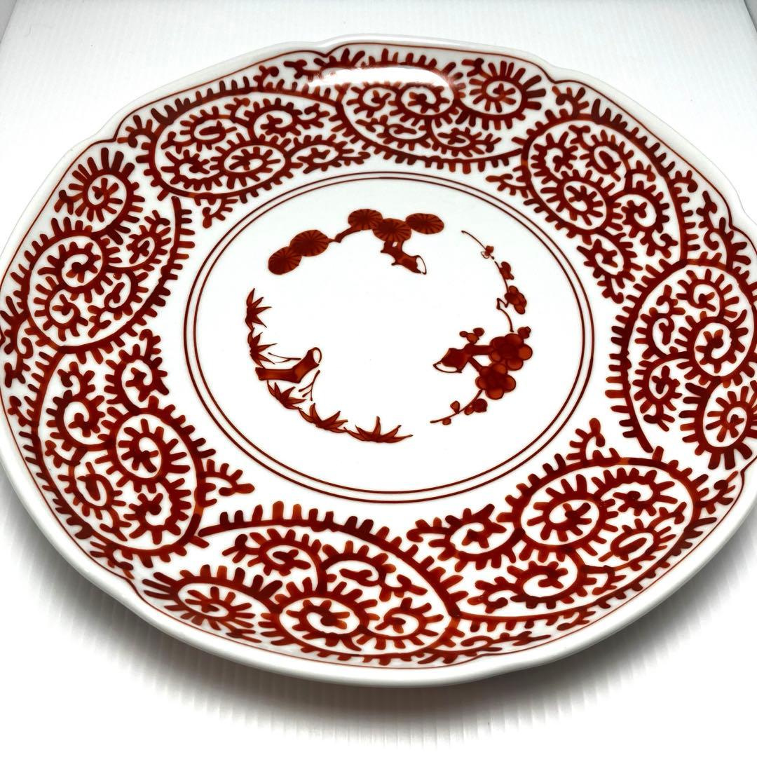 希少 有田焼 林斎窯 古伊万里 大皿 丸皿 赤色 伝統工芸 32cm
