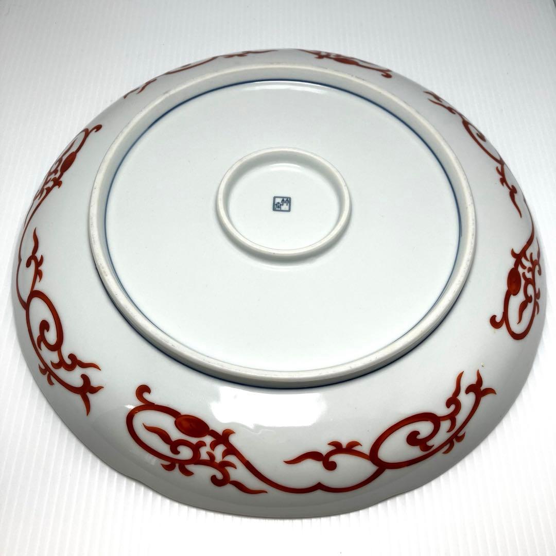 希少 有田焼 林斎窯 古伊万里 大皿 丸皿 赤色 伝統工芸 32cm