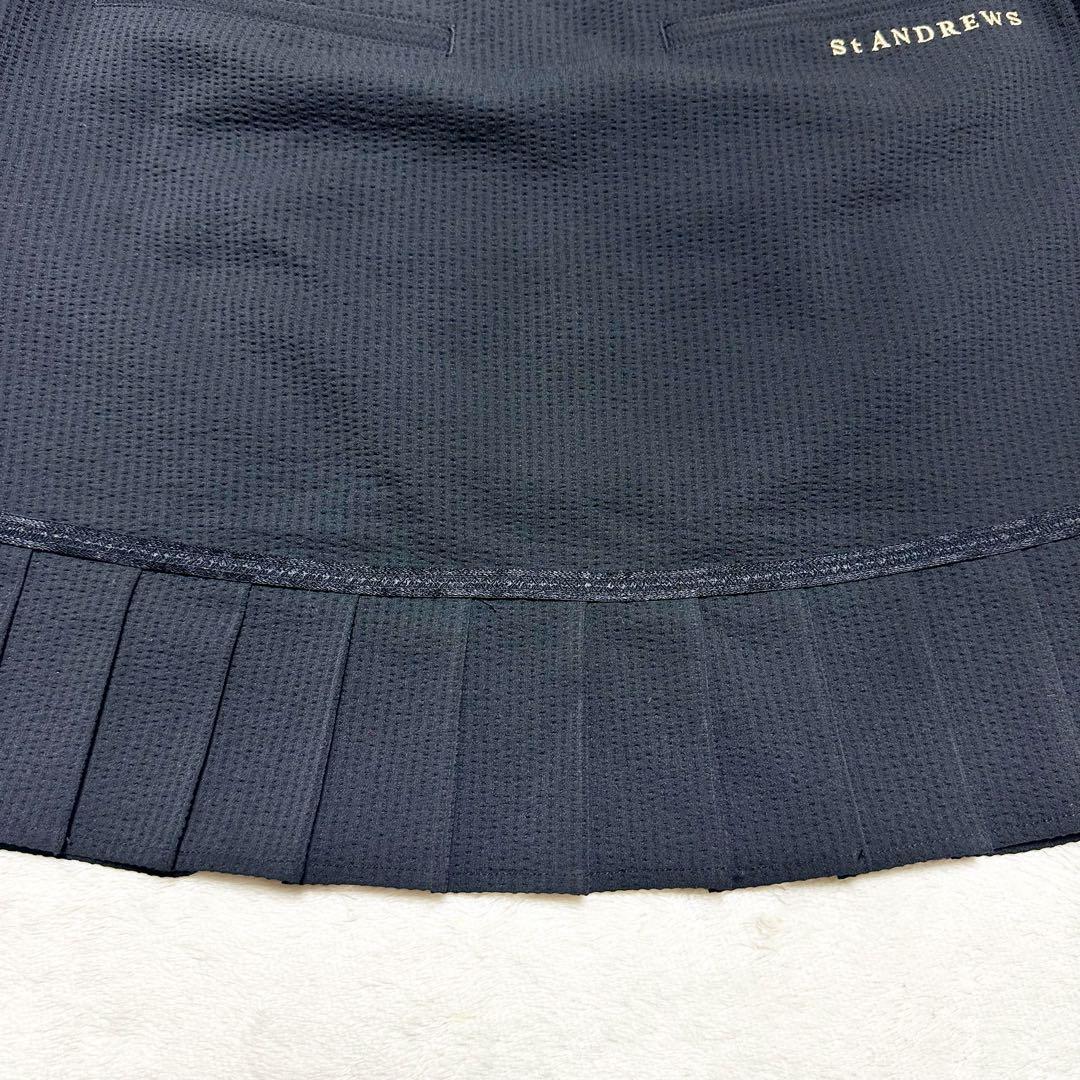美品 St ANDREWS ゴルフウェア バックプリーツ スカート 黒 ロゴ