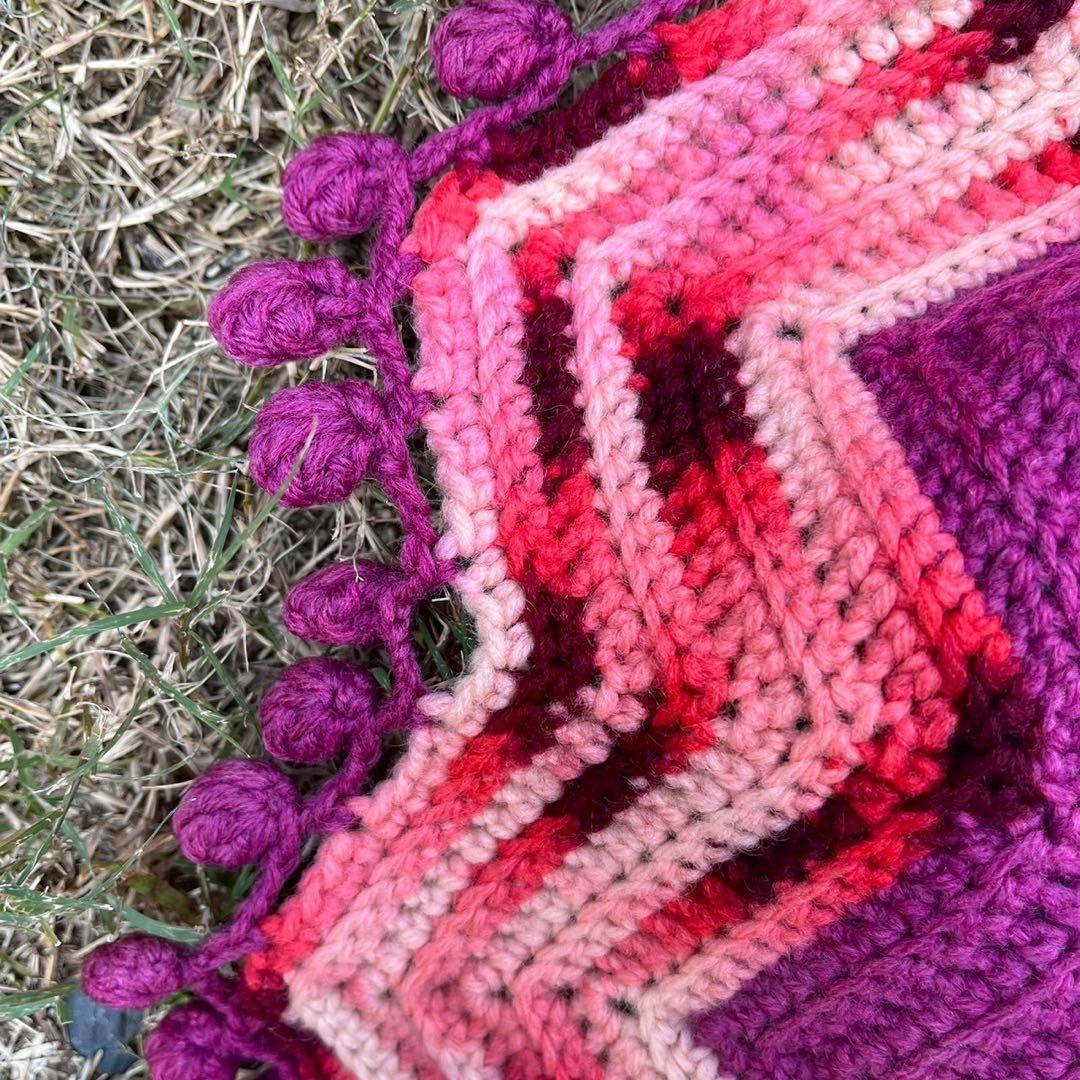 【USA vintage】 グラニーブランケット　ラグ　ピンク　アメリカ