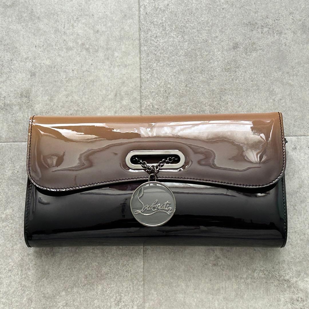 クリスチャンルブタン リヴィエラ クラッチ エナメル ブラウン系 グラデ 箱付
