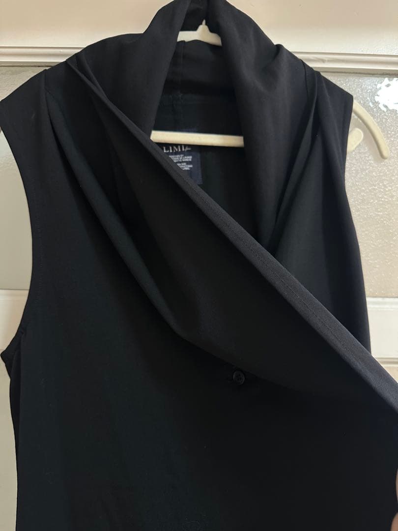LIMI feu リミフゥ ウール 100% ロングジレ ベスト 黒 S