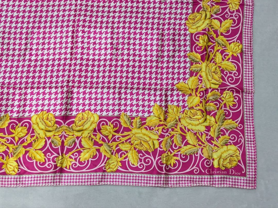 Christian Dior クリスチャンディオール スカーフ 薔薇 千鳥格子