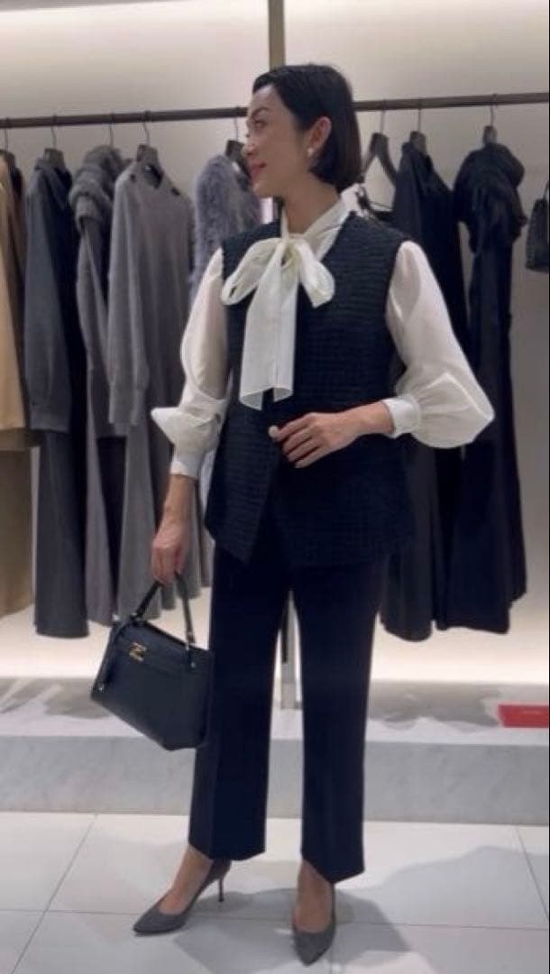 ANAYI アナイ　新品　ミックスツイード　ジレ　カーディガン　ネイビー　38