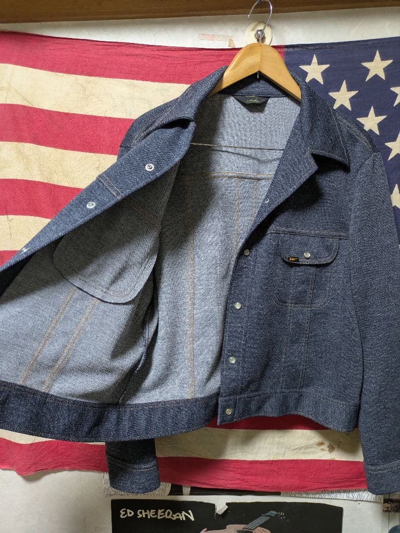 70s Lee 開襟短丈デカ襟ポリシャツジャケット USA製