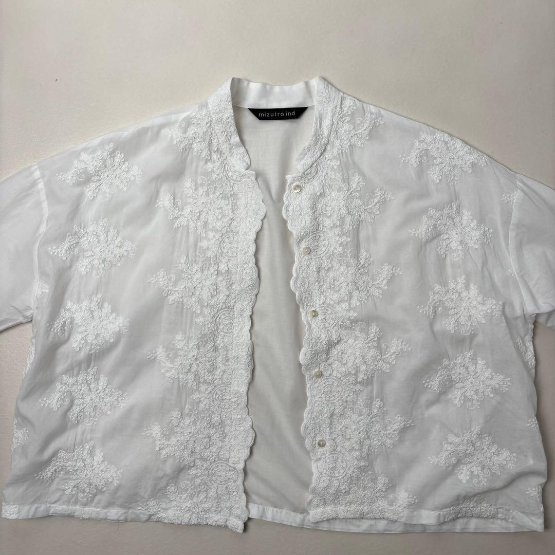 ミズイロインド　レーススタンドカラーワイドシャツ