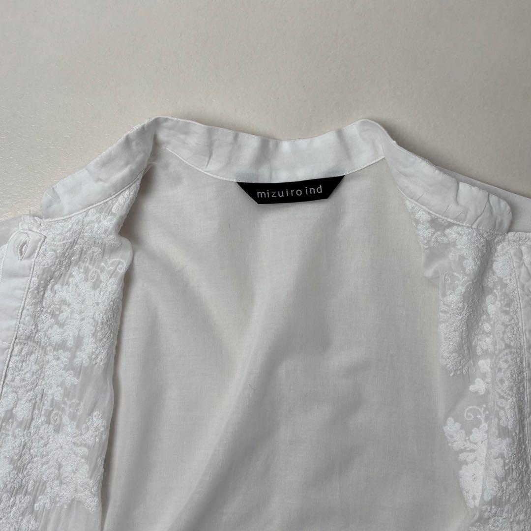ミズイロインド　レーススタンドカラーワイドシャツ