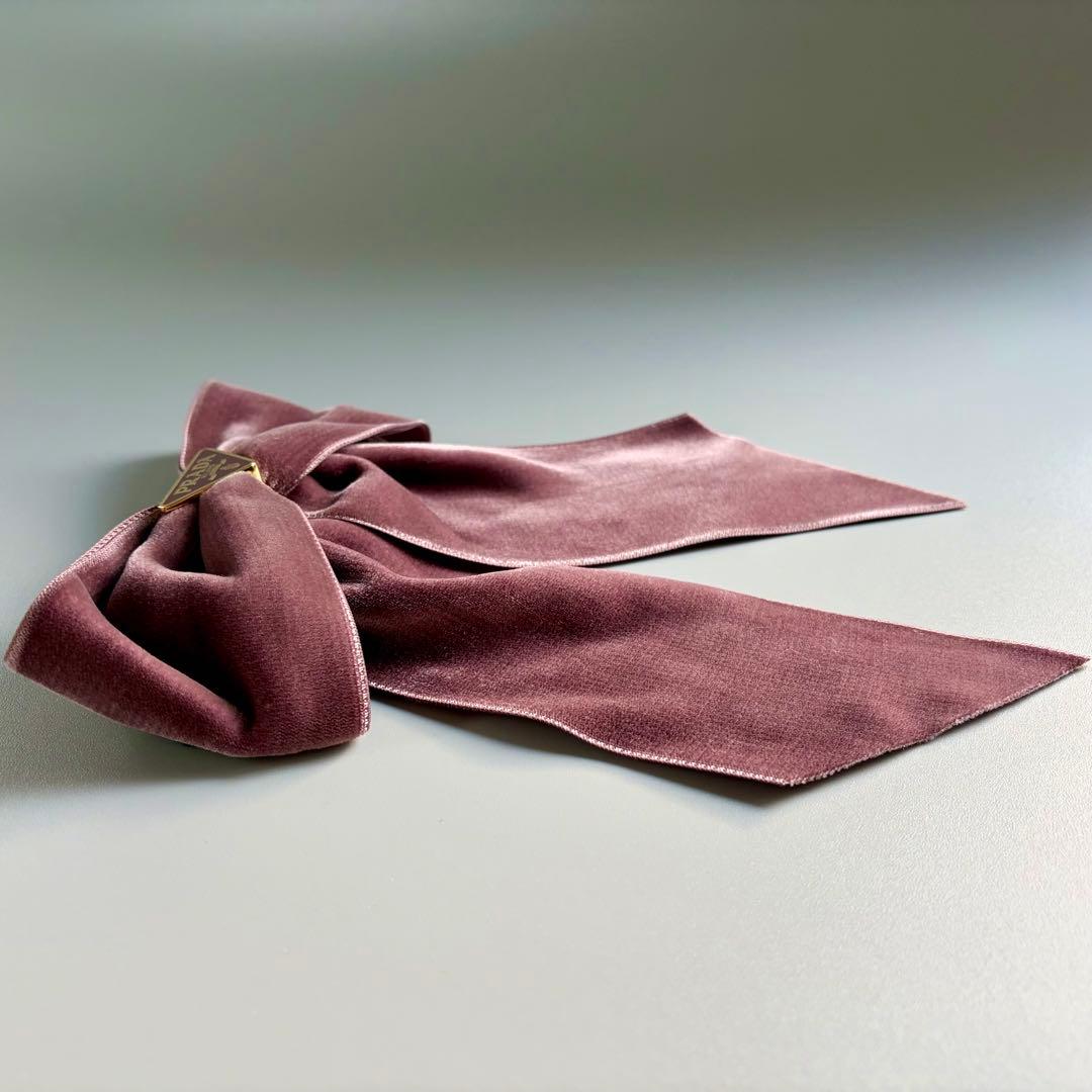 新品未使用 プラダ PRADA リボン ヘアクリップ バレッタ ベルベット ロゴ