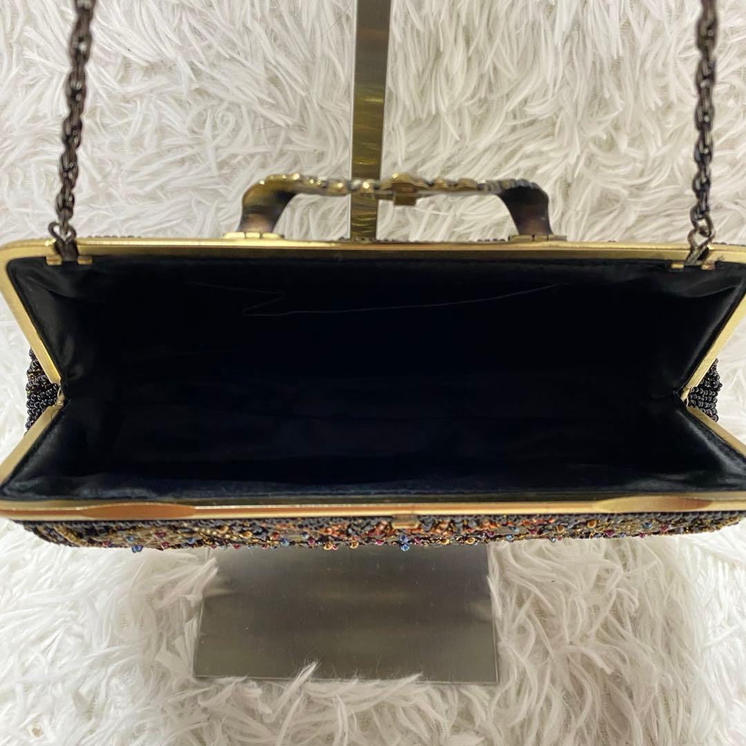 美品✨ ヴィンテージ ビーズバッグ パーティバッグ ポーチ チェーン ブラック