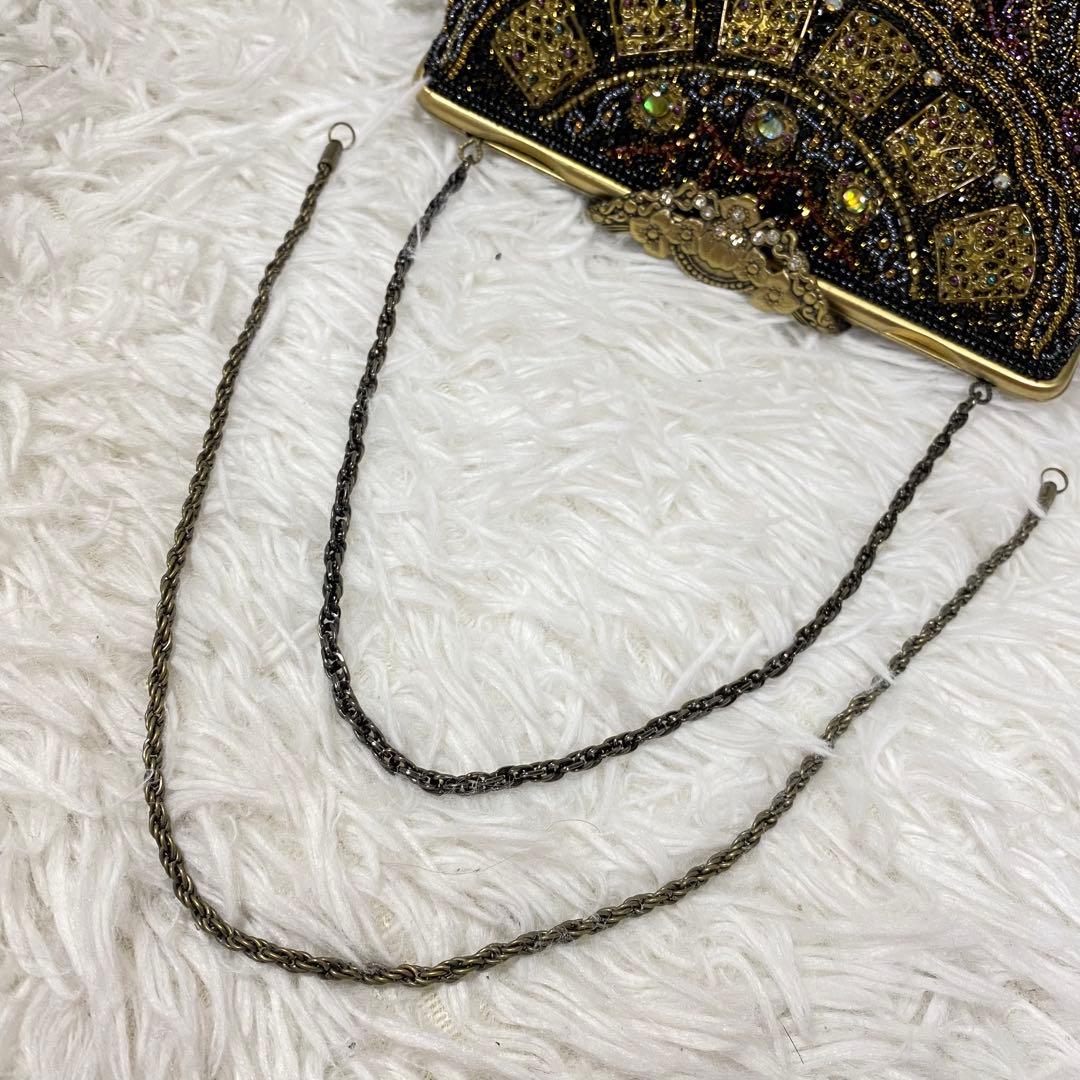 美品✨ ヴィンテージ ビーズバッグ パーティバッグ ポーチ チェーン ブラック