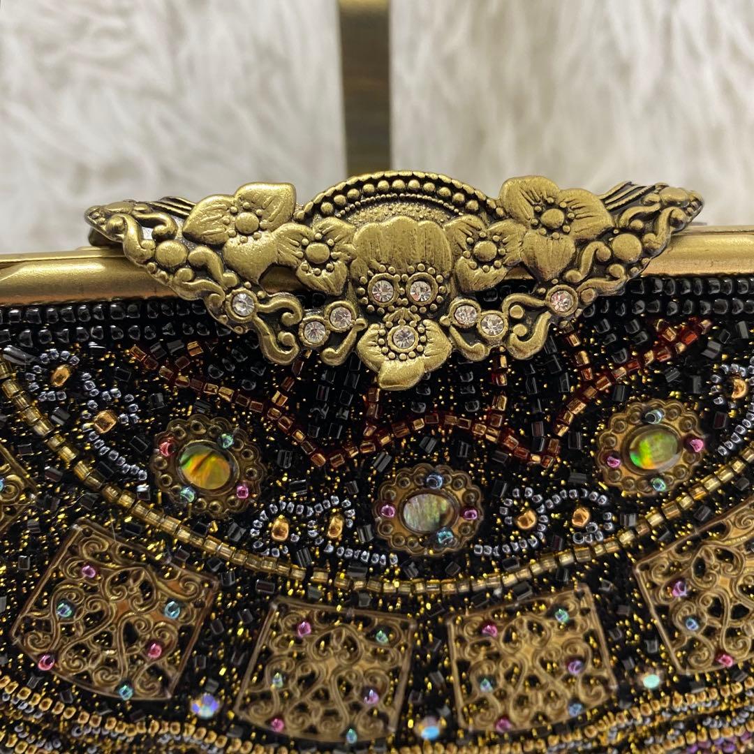 美品✨ ヴィンテージ ビーズバッグ パーティバッグ ポーチ チェーン ブラック