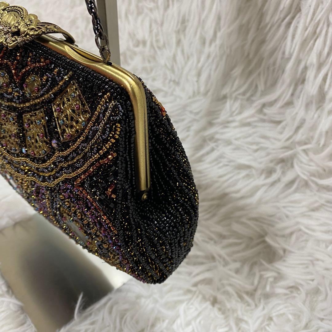 美品✨ ヴィンテージ ビーズバッグ パーティバッグ ポーチ チェーン ブラック