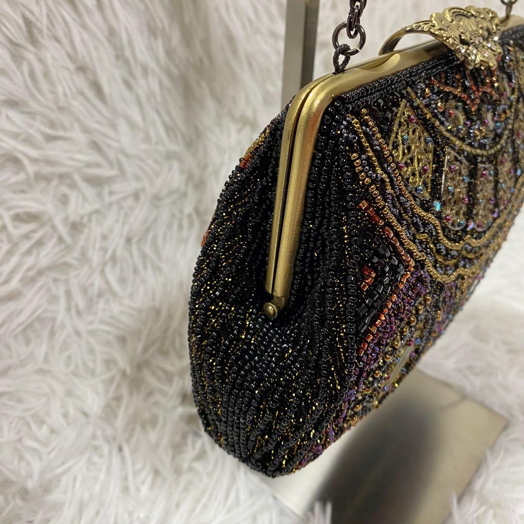 美品✨ ヴィンテージ ビーズバッグ パーティバッグ ポーチ チェーン ブラック