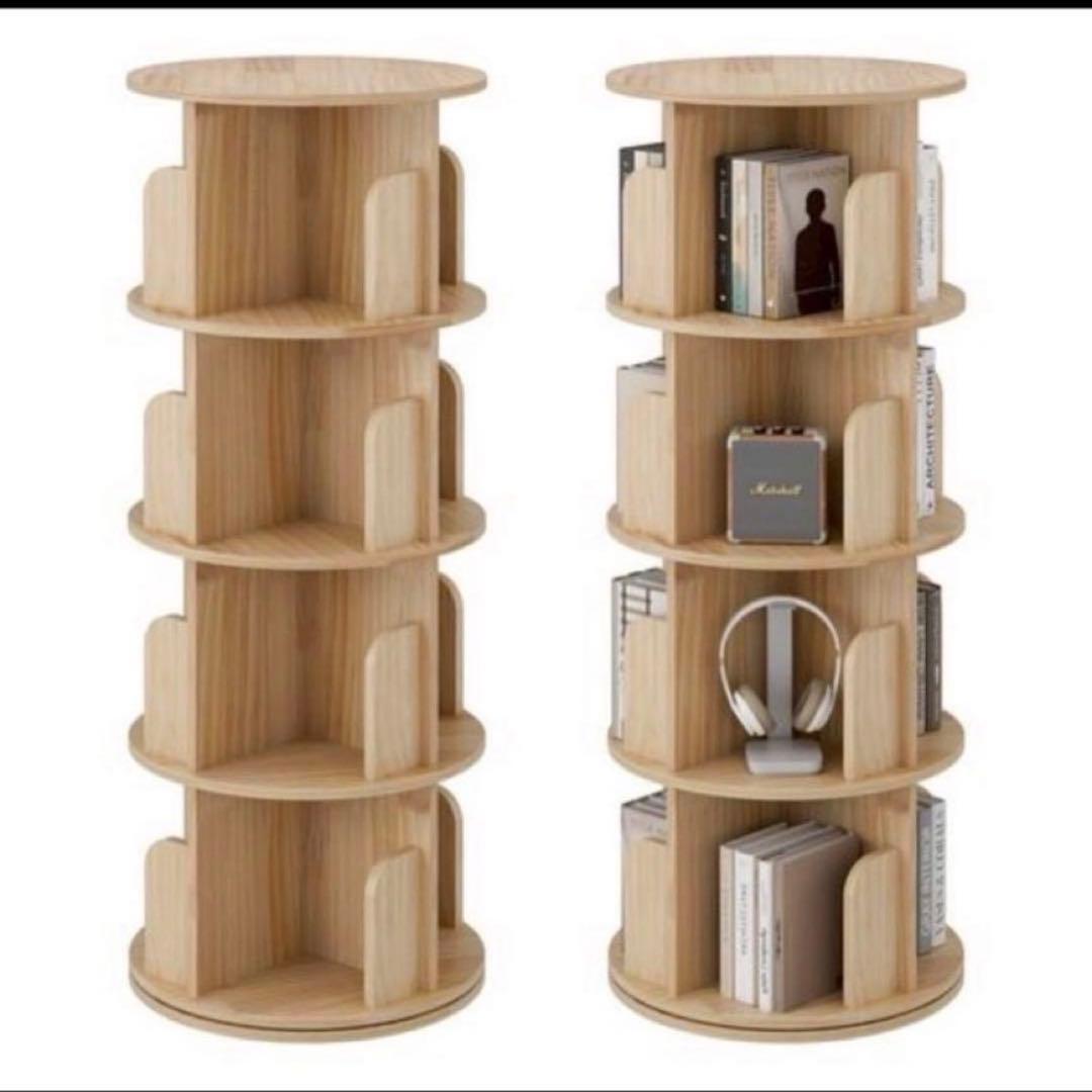 ⭐️残り1点⭐️ 回る本棚　4段 天然木 回る本棚 ラック　回転