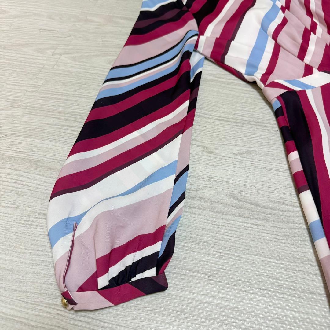 ピンキーアンドダイアン◆バイアスボーダープリントボータイワンピース ピンク 36