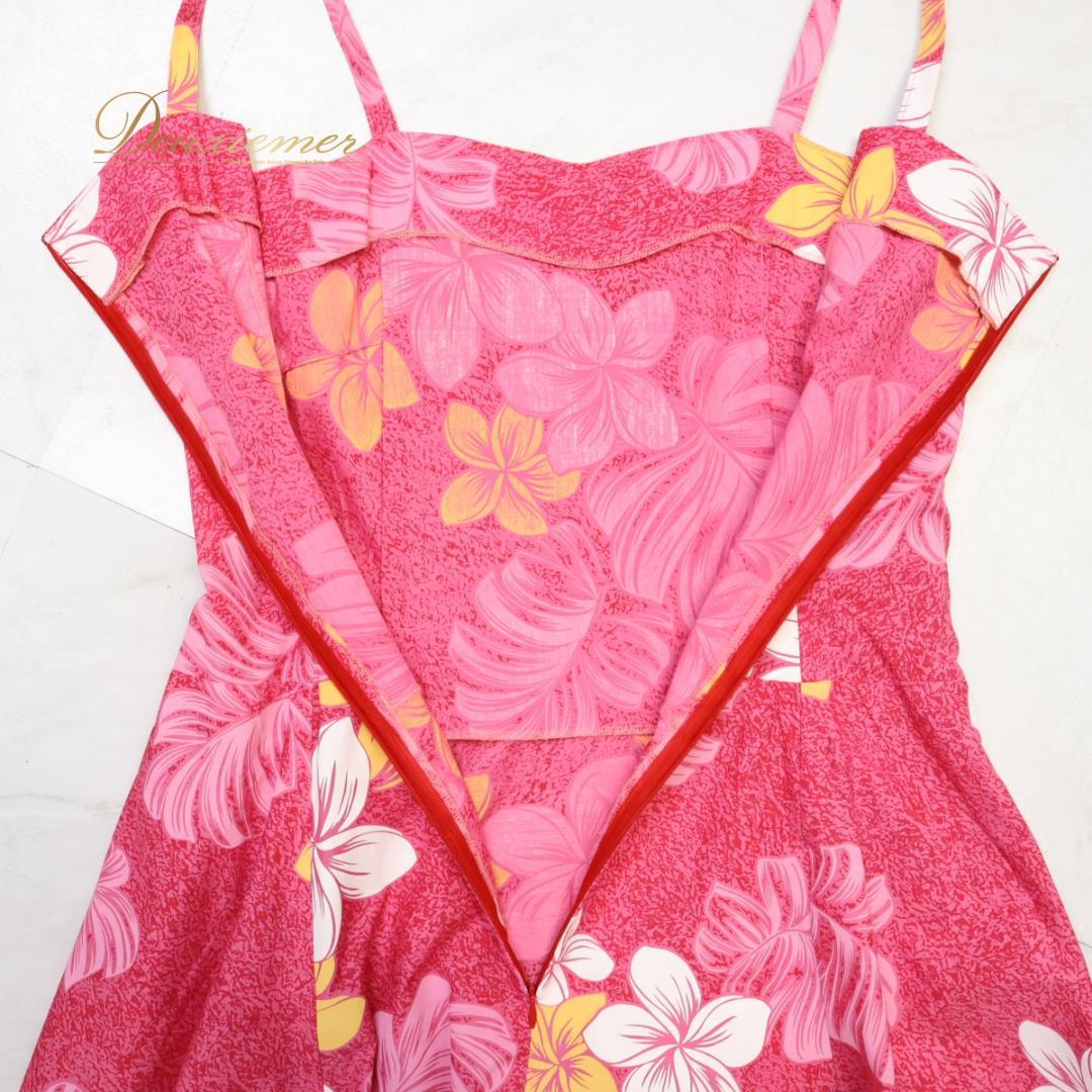 【フラダンス衣装】ピンク ワンピース ドレス 白 黄 プルメリア柄 花柄 キャミ
