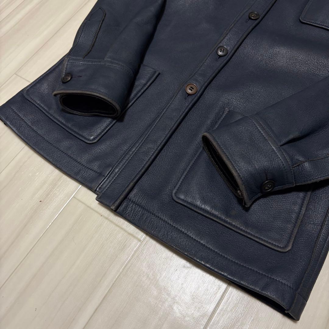 00s フランス製 ディアスキン レザーコート ネイビー
