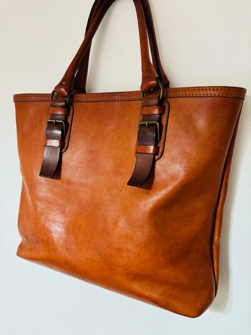 【日本製】万双 シモーネBOXトートバッグ キャメル