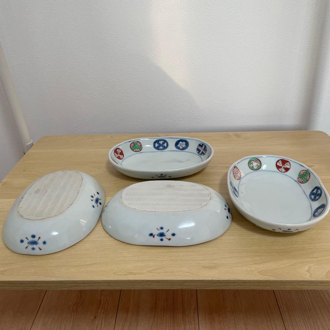 有田焼福珠窯　定番 染錦丸紋シリーズ　 陶器製楕円形皿　4枚セット