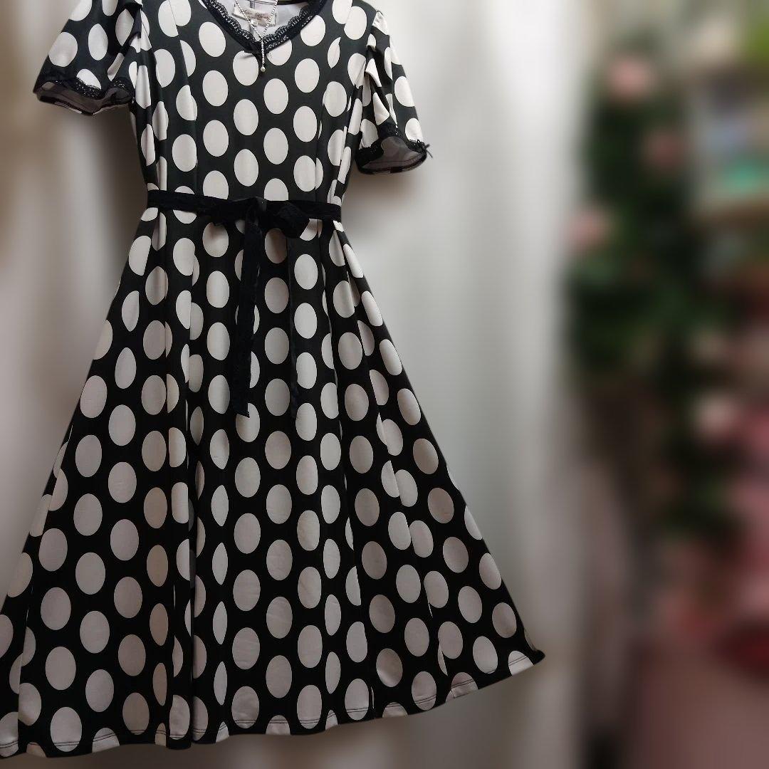 黒地に水玉柄ジャージ ロングワンピースサイズ40