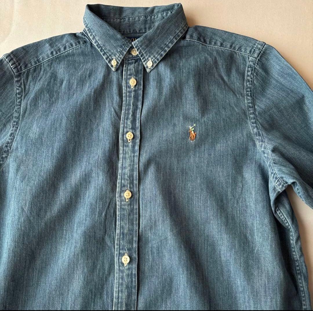 B382新品レディース可能RalphLaurenダンガリーシャツUSボーイズXL