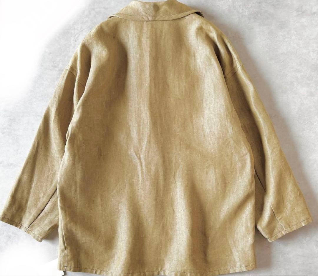 デプレ 未使用タグ付 リネン オックスフォード ウィングカラーショートコート