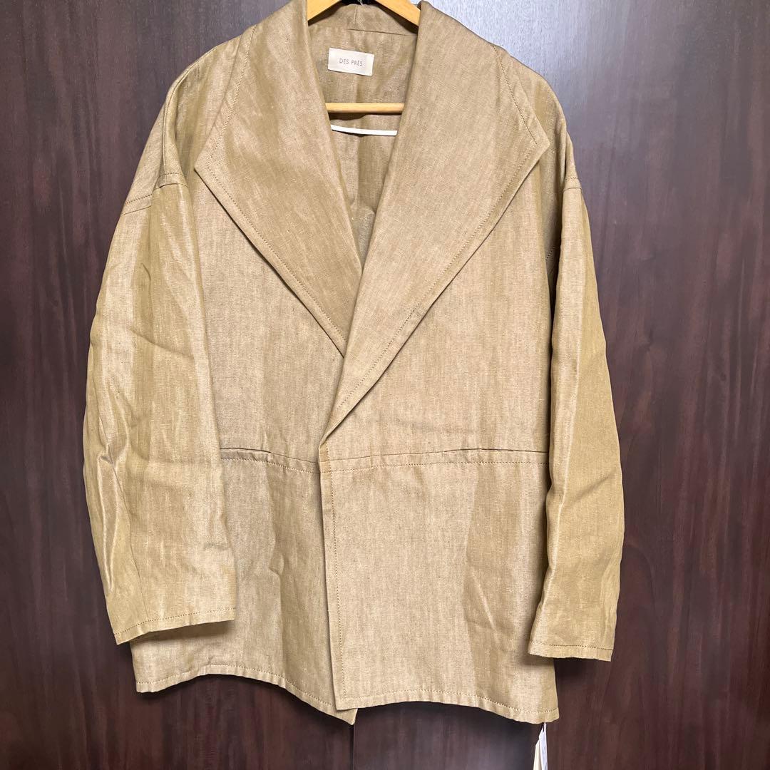 デプレ 未使用タグ付 リネン オックスフォード ウィングカラーショートコート