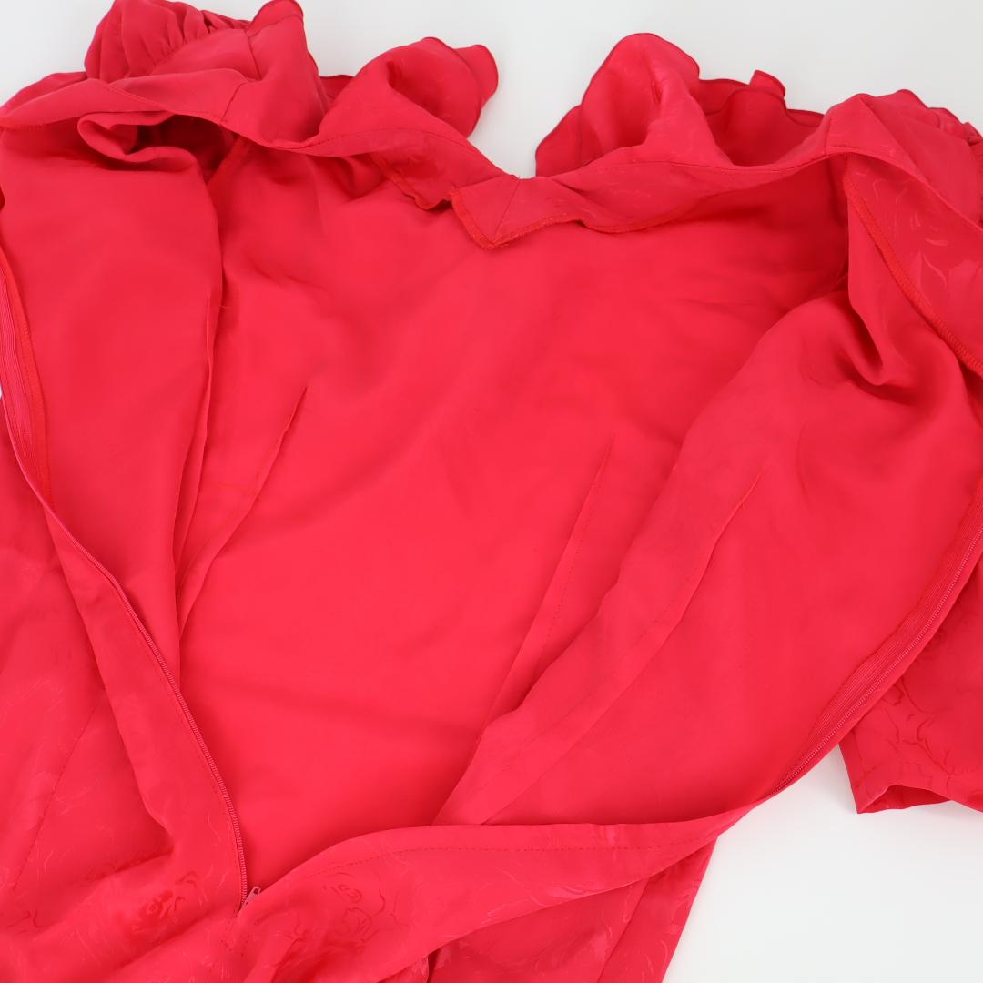 【美品 日本製 社交ダンス衣装】光沢レッド×薔薇柄 ブラウス スカート