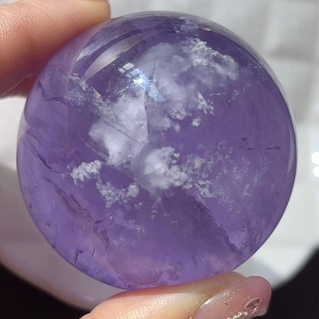 天然石 高透明 セリサイト イン フローライト スフィア パープル a513