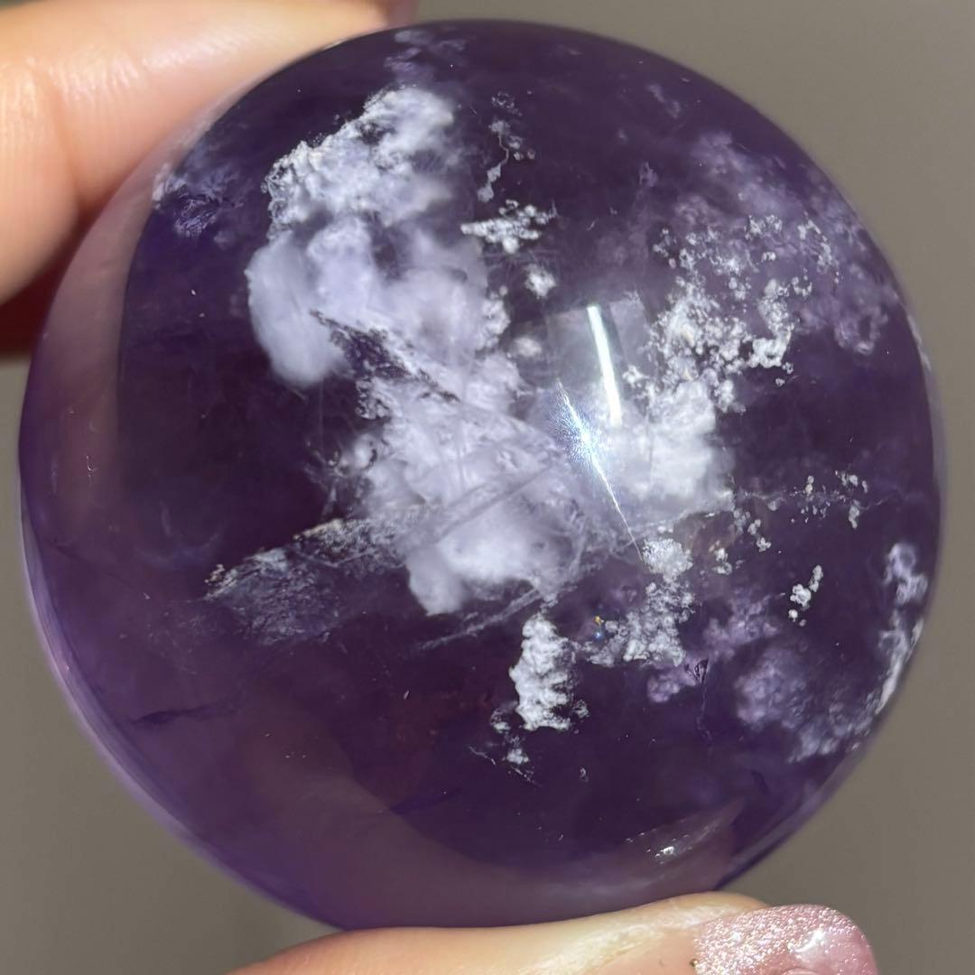 天然石 高透明 セリサイト イン フローライト スフィア パープル a513