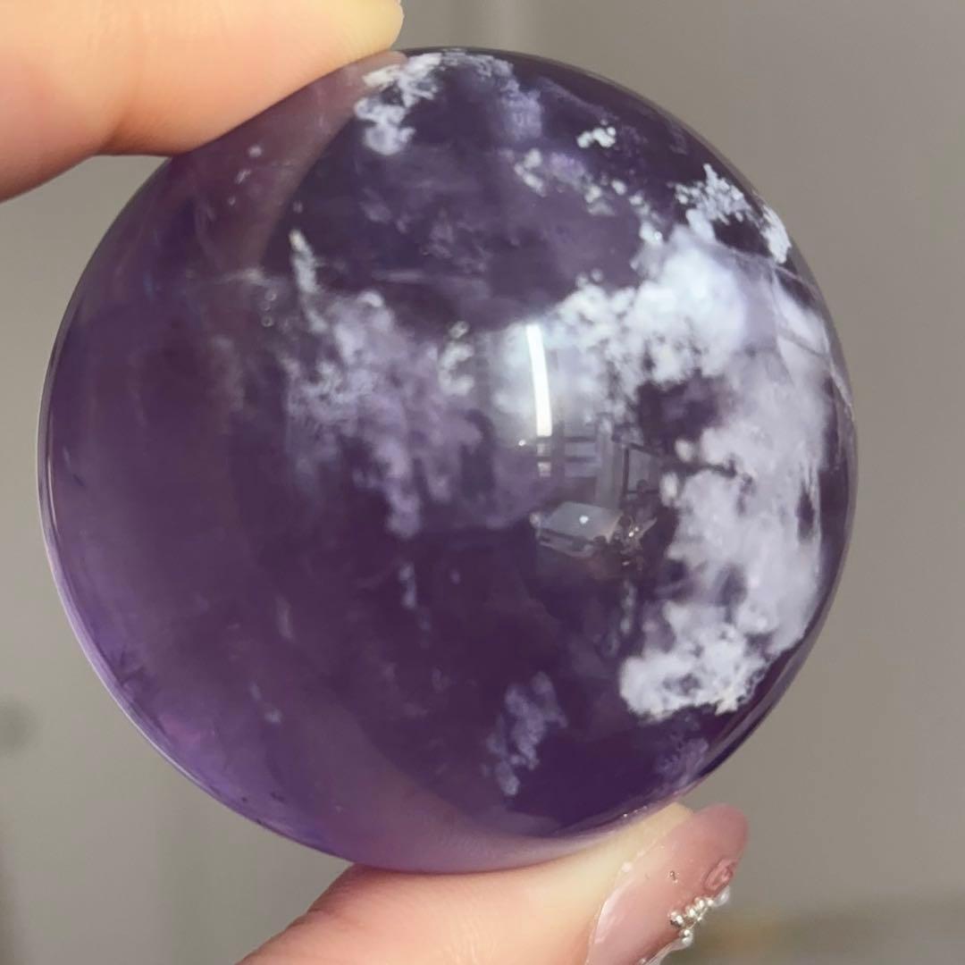 天然石 高透明 セリサイト イン フローライト スフィア パープル a513