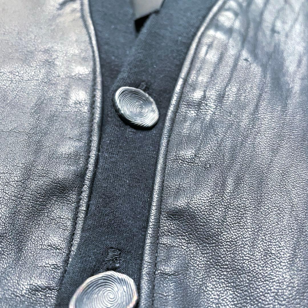 美品　 no no yes！ レザーコットンカーディガン　ブラック