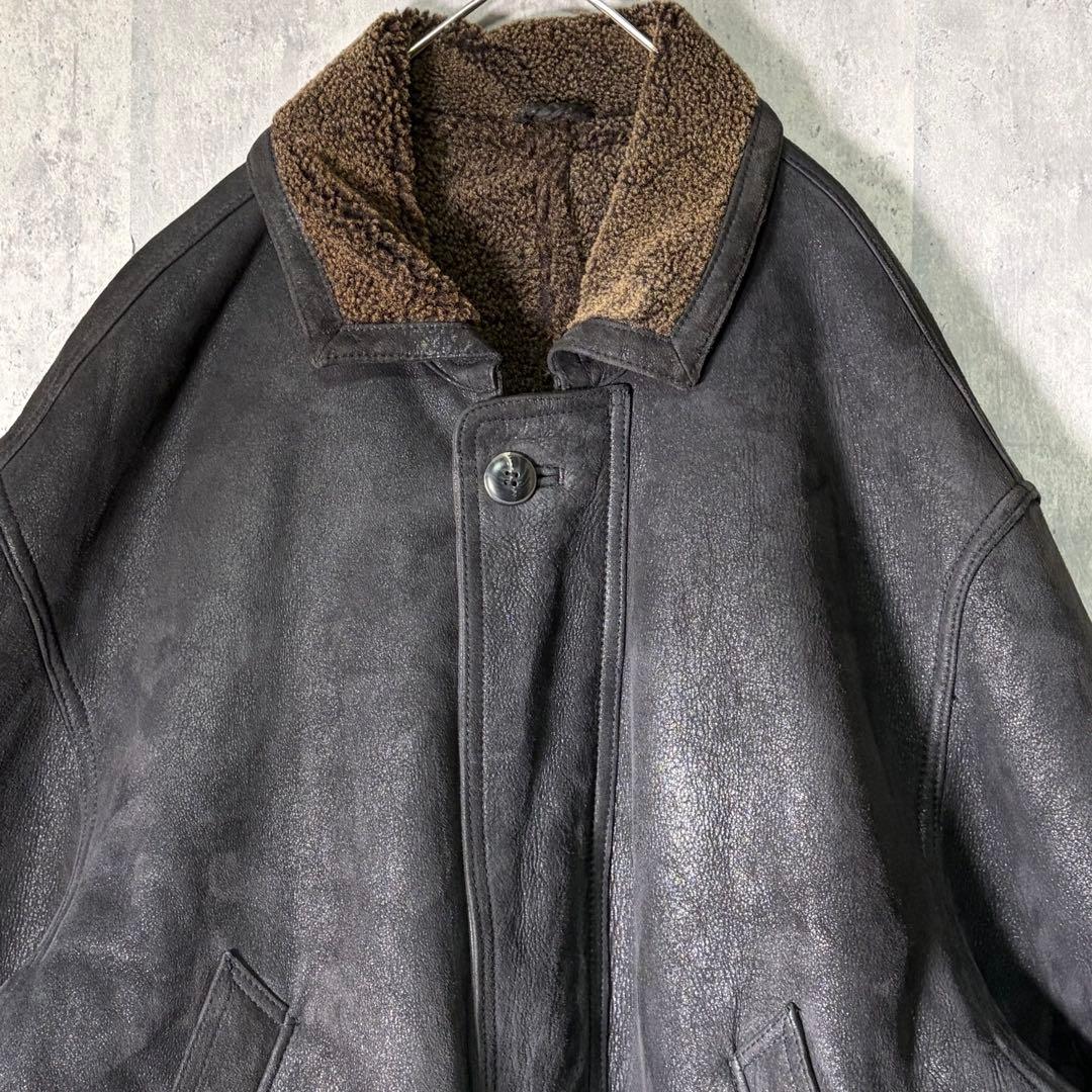 極上 肉厚 リアルムートン コート チャコールブラック 羊革 本革