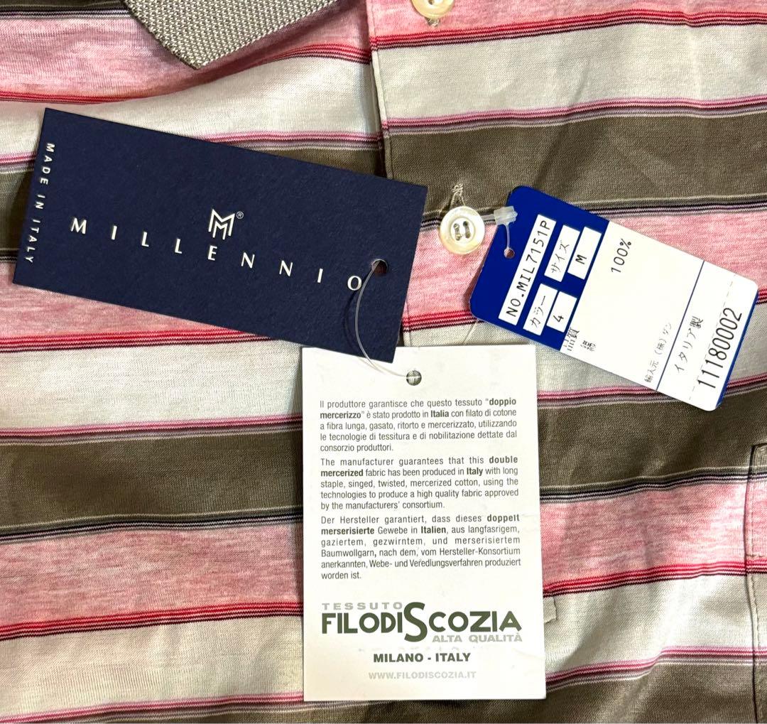 新品 タグ付き イタリア製 メンズ ポロシャツ ゴルフウェア M ボーダー柄