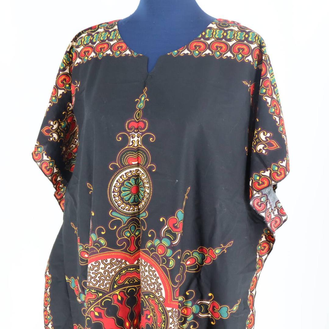 【ベリーダンス用衣装】ブラック ガラベーヤ ワンピースドレス 黒 赤 柄 華やか