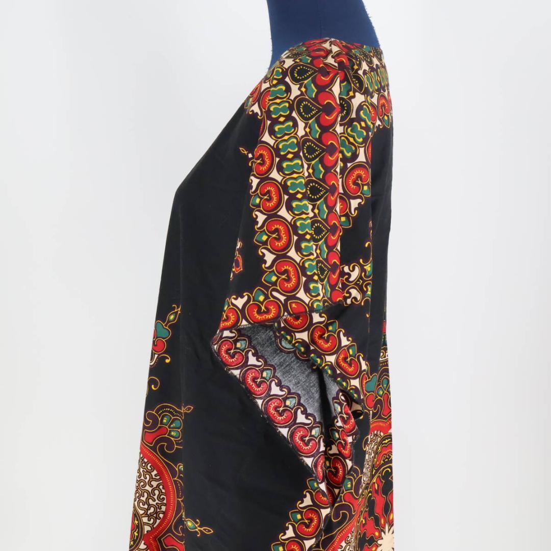 【ベリーダンス用衣装】ブラック ガラベーヤ ワンピースドレス 黒 赤 柄 華やか