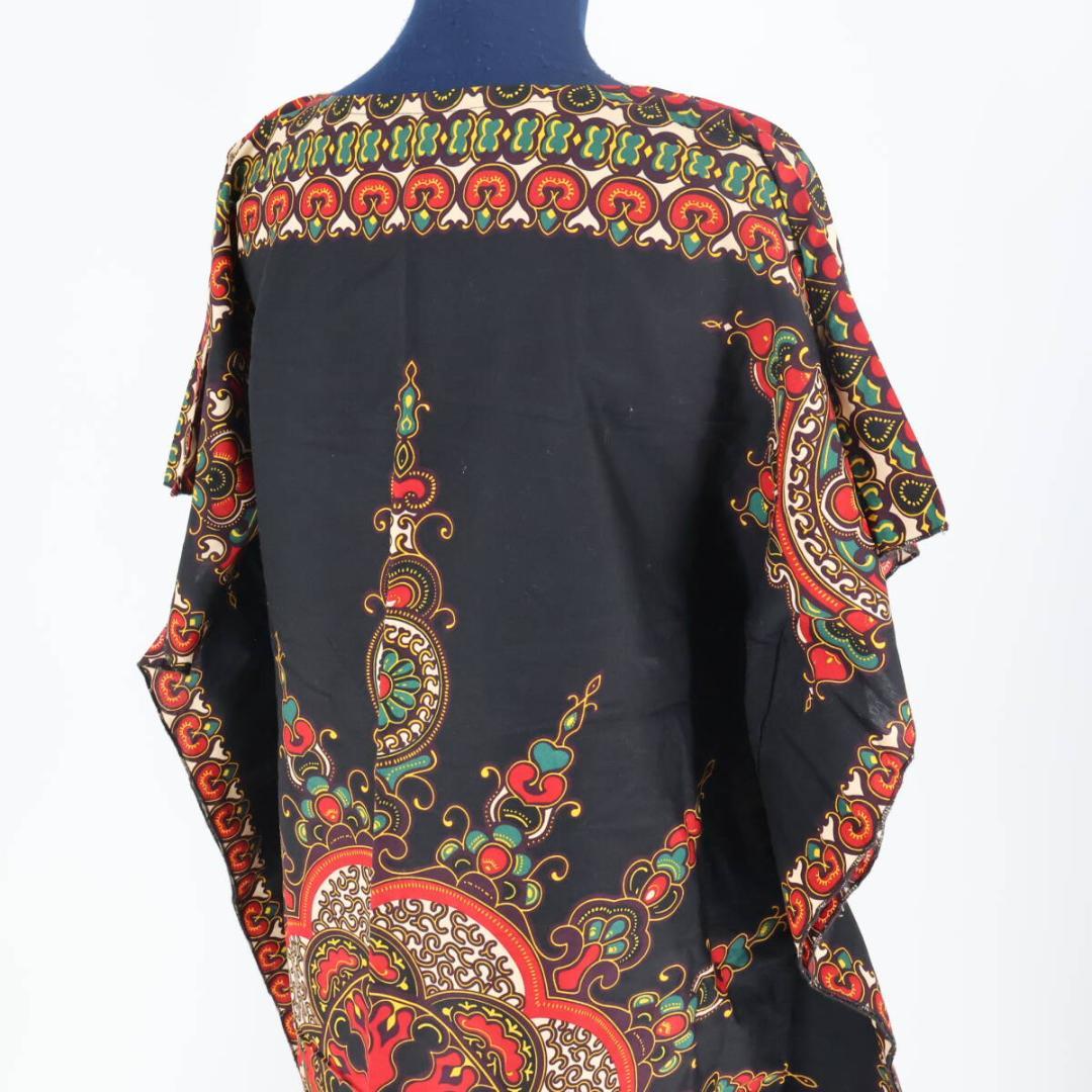 【ベリーダンス用衣装】ブラック ガラベーヤ ワンピースドレス 黒 赤 柄 華やか