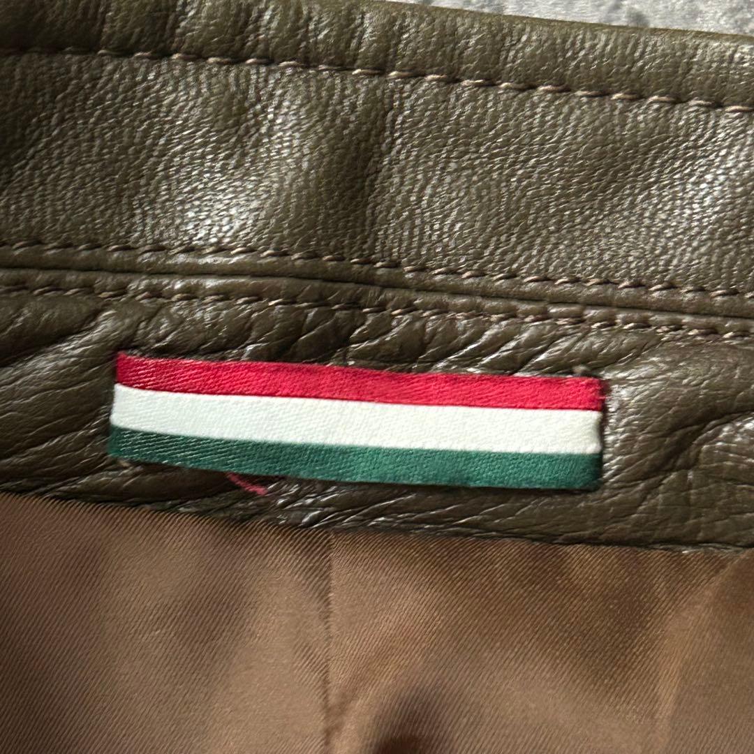 極美品 ジーステージ レザージャケット L カーキ ラムレザー