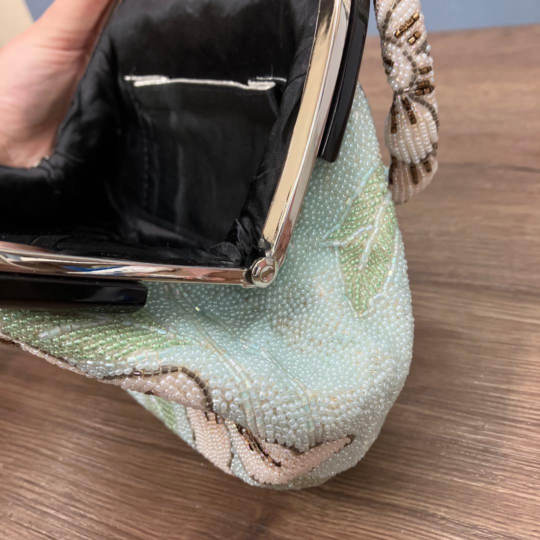 3F ヴィンテージ 総ビーズ ハンドバッグ 花柄 希少 パステルブルー バッグ