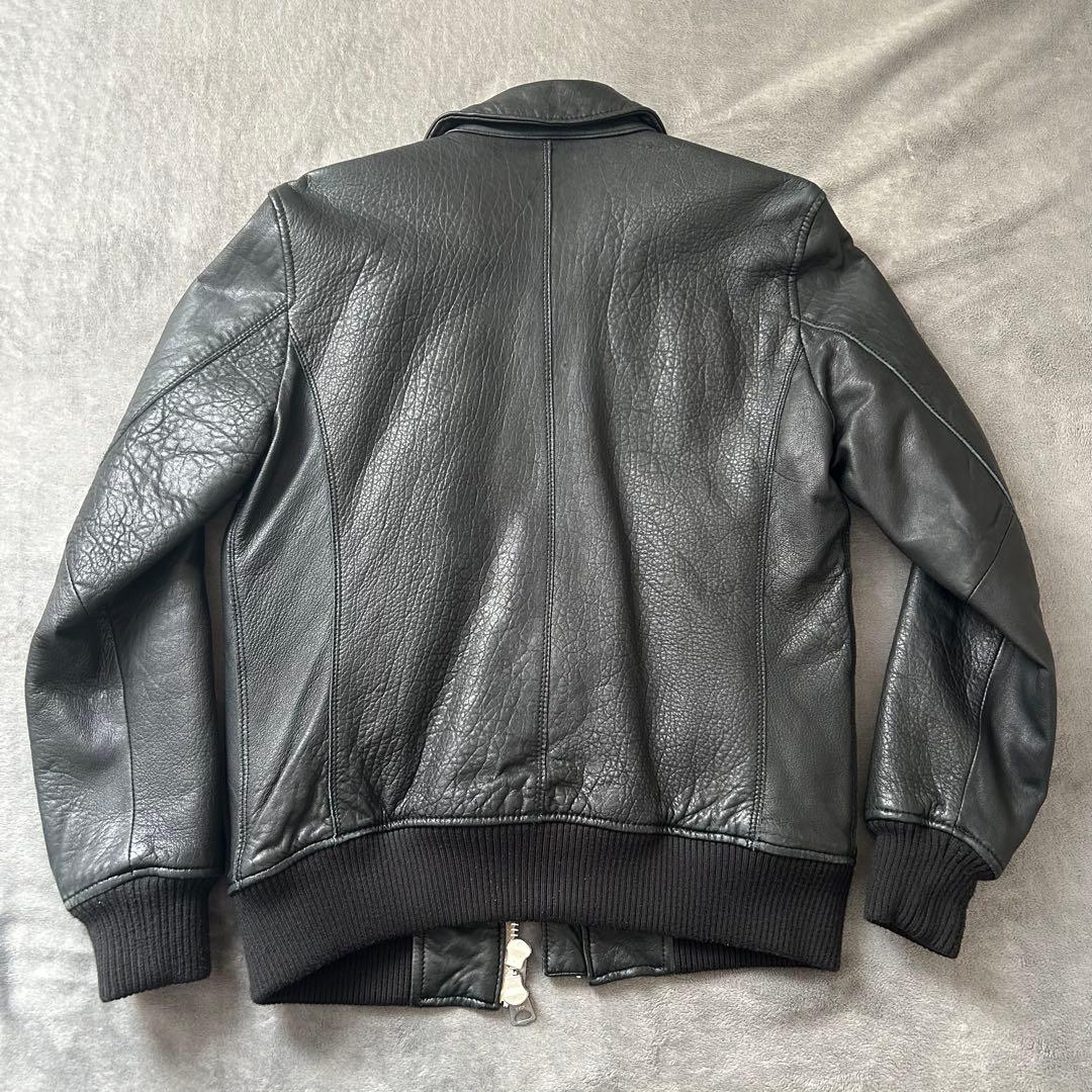 ナノユニバース ジャケット ラムレザー シングルライダース S サーモライト 黒