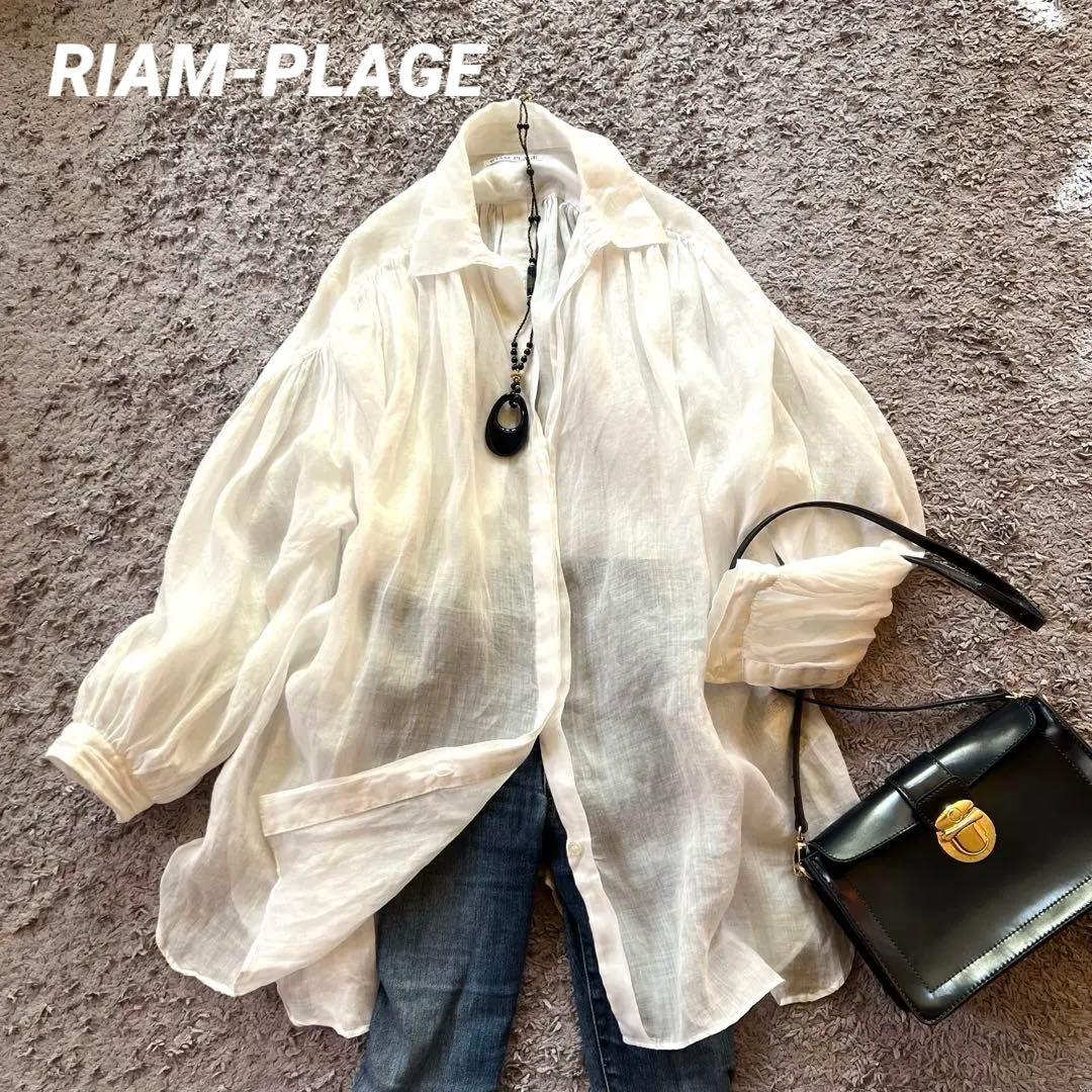 RIAM-PLAGE リネン100% スキッパーシャツ バックギャザー F