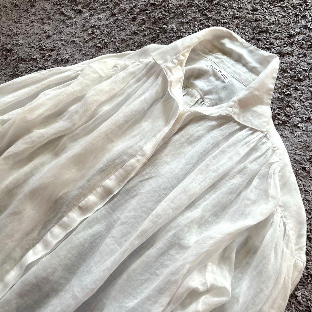 RIAM-PLAGE リネン100% スキッパーシャツ バックギャザー F