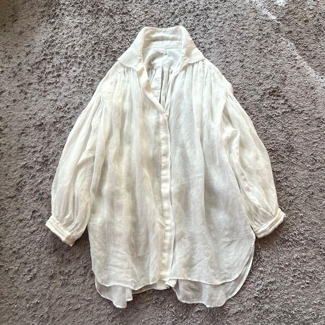 RIAM-PLAGE リネン100% スキッパーシャツ バックギャザー F