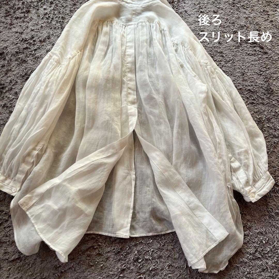 RIAM-PLAGE リネン100% スキッパーシャツ バックギャザー F