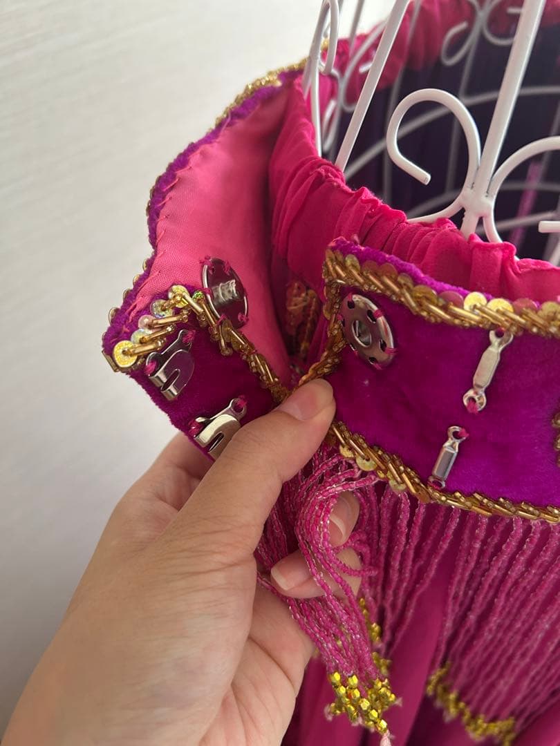 ベリーダンス 衣装　セットアップ フリンジ ピンク　ベロア