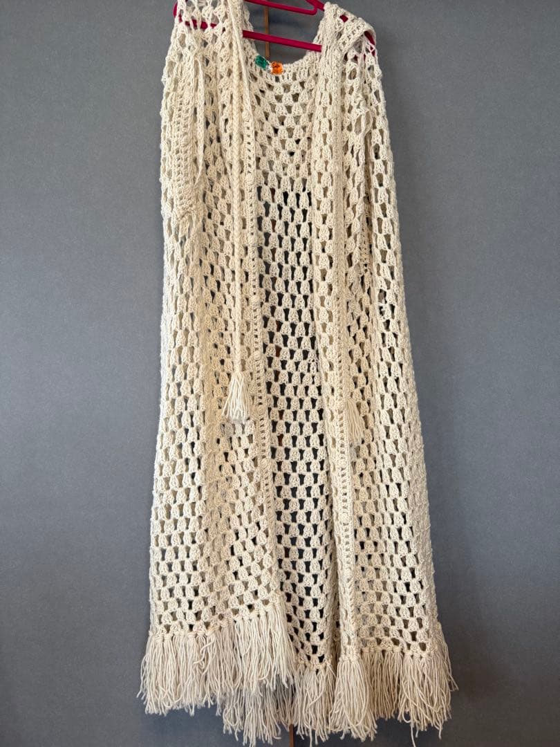 60s〜vintage アイルランド製 ハンドメイド クロシェ ロングガウン