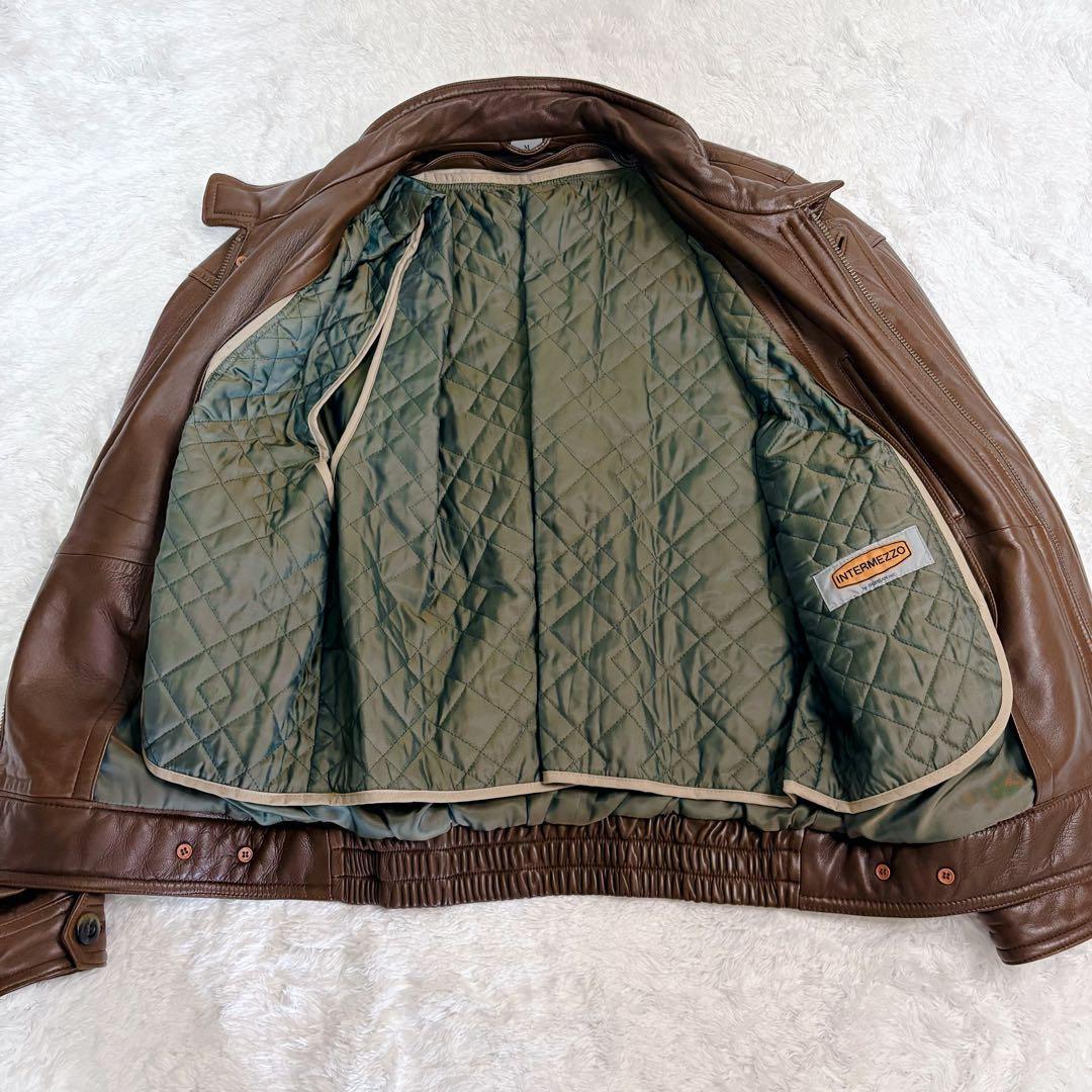 INTERMEZZO 本革 レザージャケット 中綿 キルティング 茶