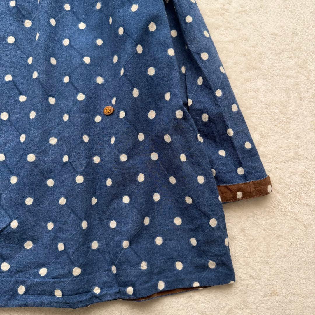 45R インディゴ染め ドット コットンギャザー チュニック ブラウス トップス