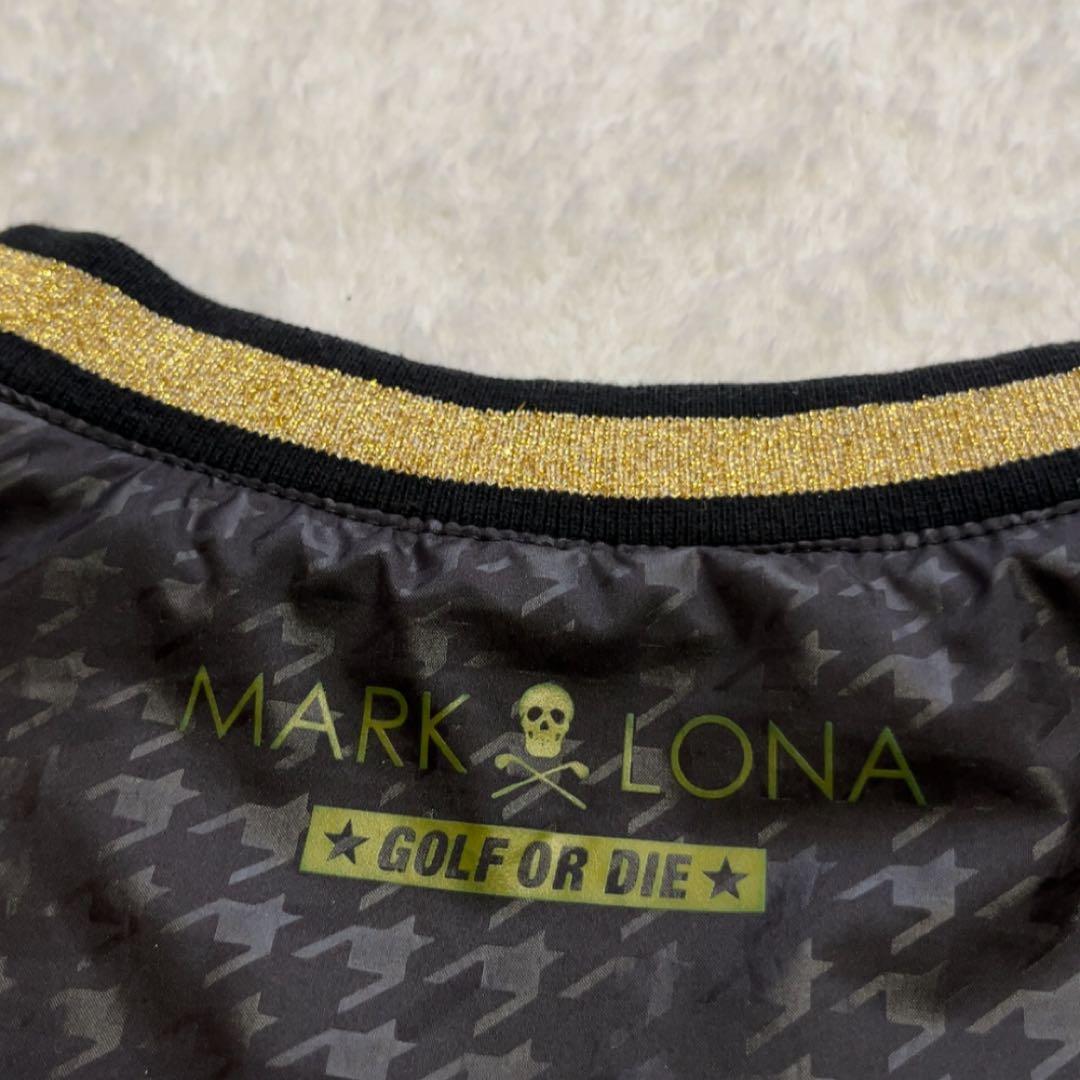 マークアンドロナ　　スニード　スカル　千鳥格子　裏起毛　黒　ゴールド