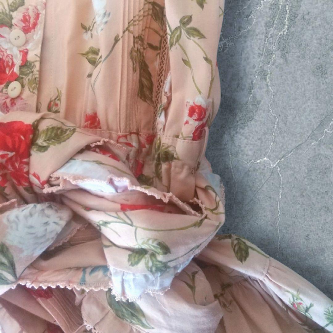 インゲボルグ ピンクハウス 花柄 ピコフリル フード付き ロングワンピース